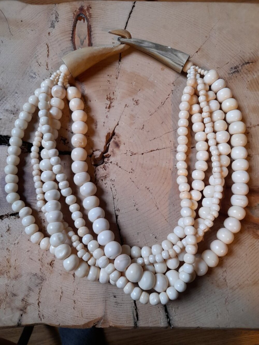 Chunky Boho Bead Multistrand Necklace with Large Hook Closure